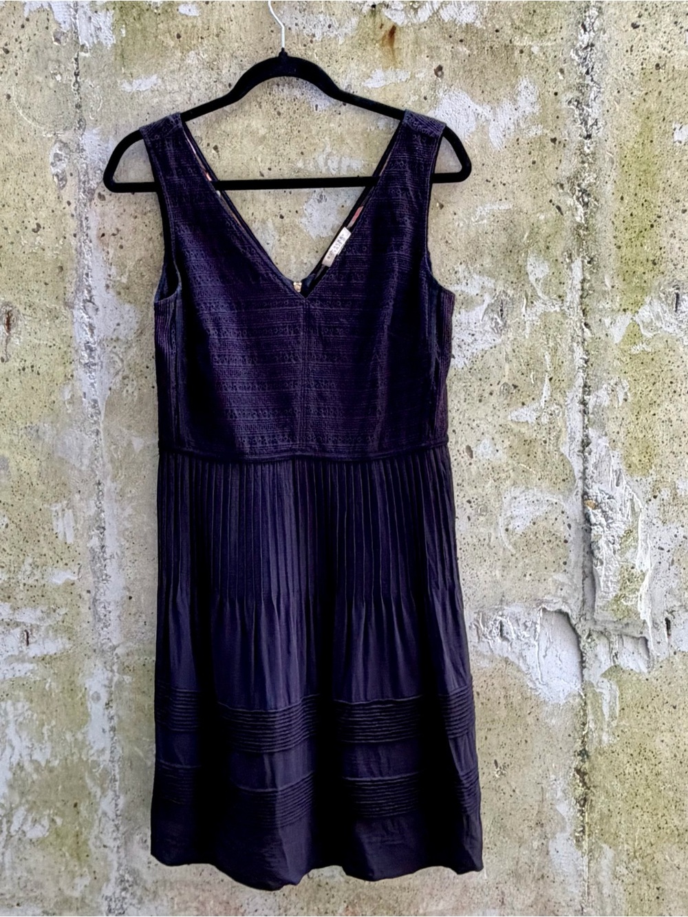 Burberry Brit Silk V-Neck Textured Dress, Black